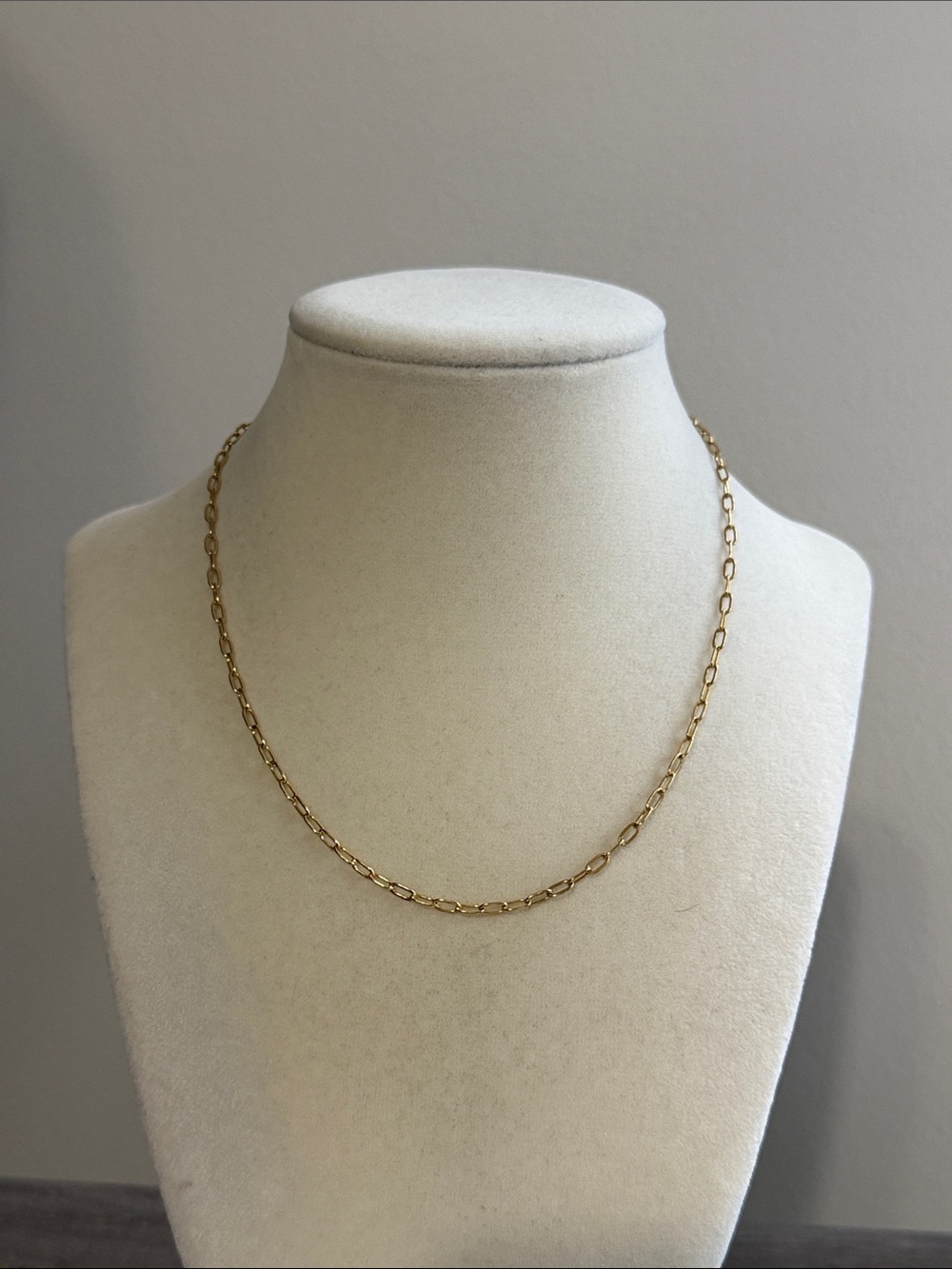 Gold plated stainless steel small paper clip link chain necklace